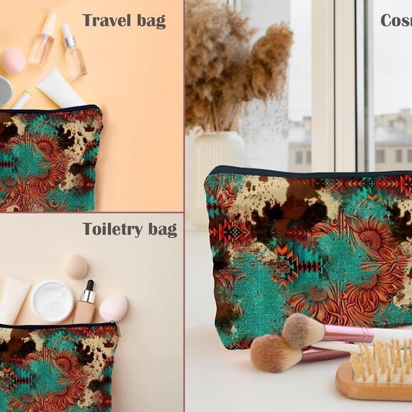 Retro Makeup Bag - Western Cosmetic Gifts, Small Western Cosmetic Bag for Purse - Picture 5 of 6